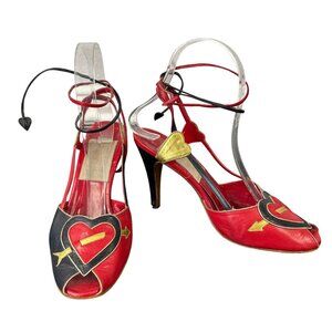 Vtg 80s Donald J Pliner Right Bank Heart Breaker Wrap Strap Heels Rare Size 37